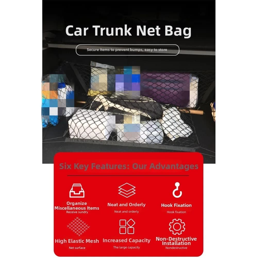Nero 110*60 CM Bagagliaio di Un'auto Rete di Stoccaggio Organizzatore Maglia Elastica Rete di Trasporto Per Bagagli Con Ganci Stivaggio Riordino