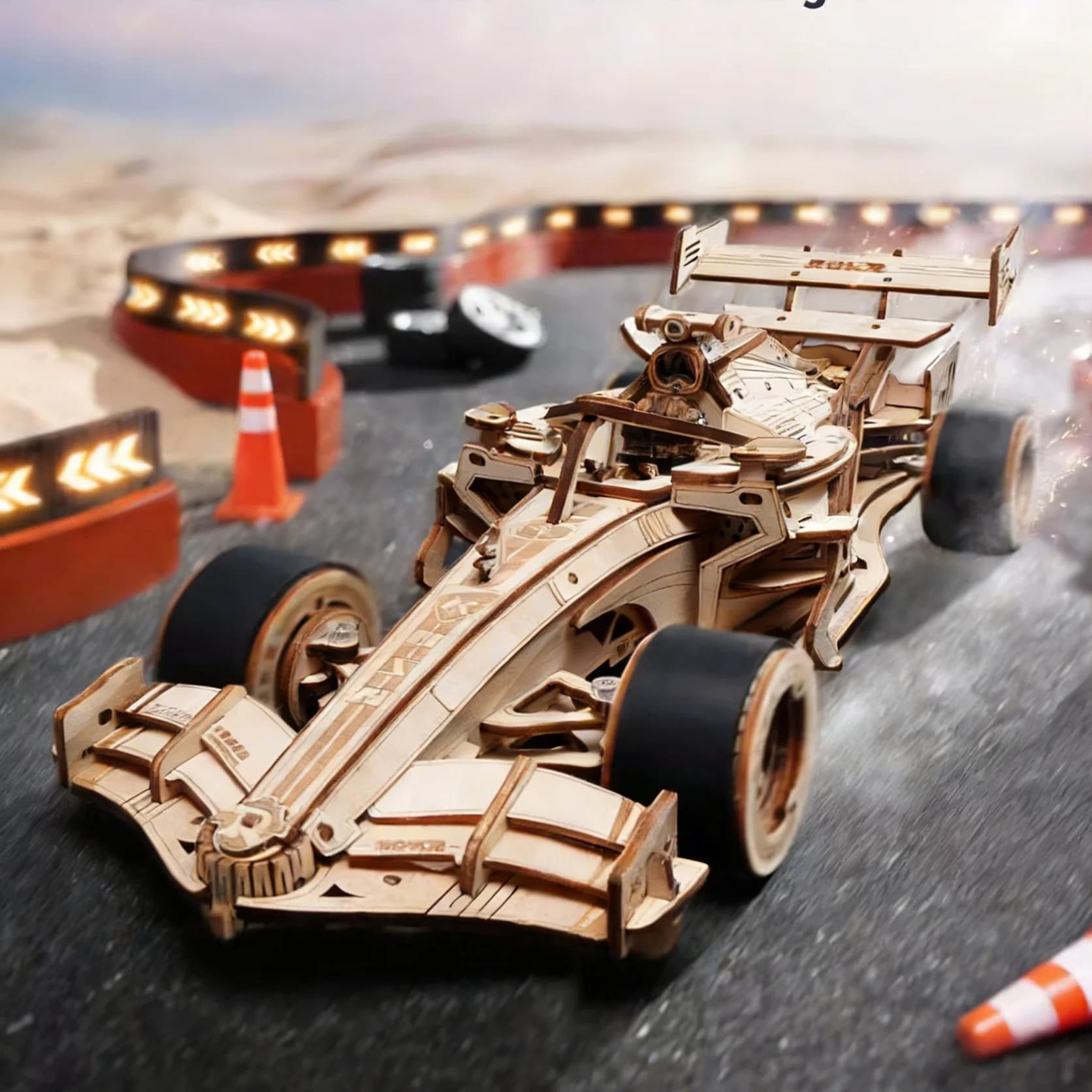 Spring-Powered Car Model with Roaring Engine Sound, Pull-Back & Launch, 247 PCS Wooden DIY Puzzle,Toy Gift for Boys Teens Adults