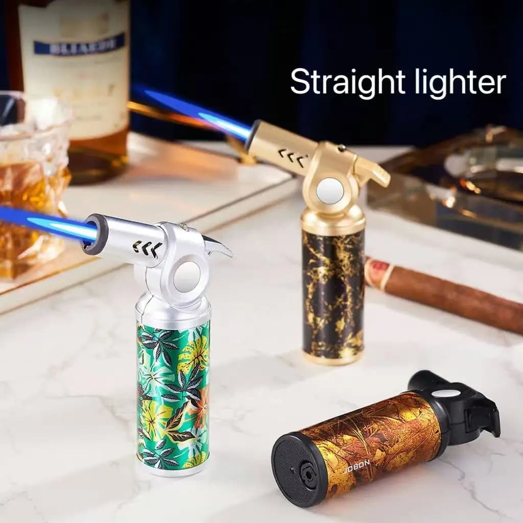 High Pressure Jet Technology Direct Blue Flame Lighter Outdoor Barbecue Kitchen Baking Ignition Gun Metal Windproof CigarLighter