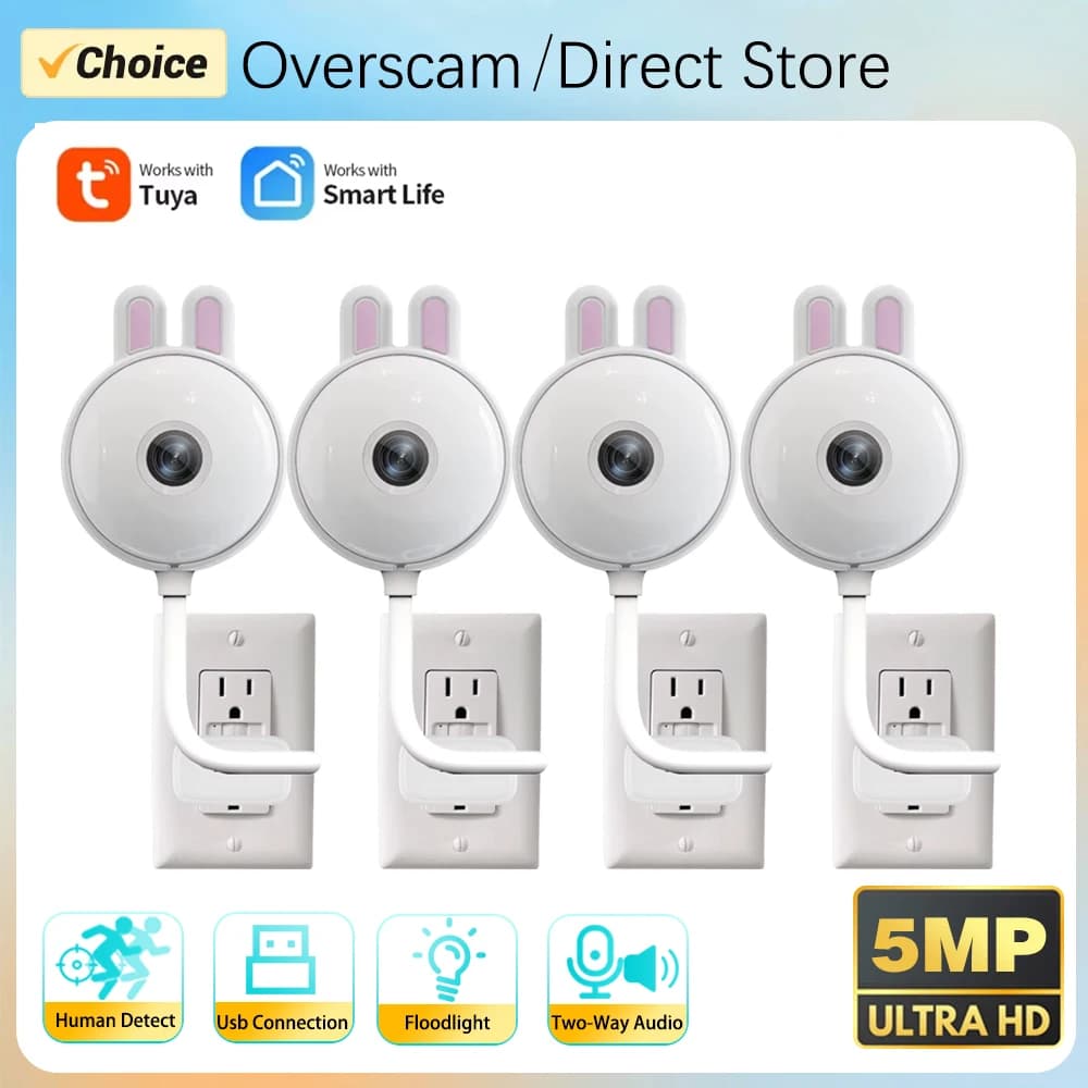 Telecamera di Sicurezza WiFi USB Tuya da 5MP con Luce LED, Monitor per Bambini, Audio Bidirezionale, Compatibile con Smart Life