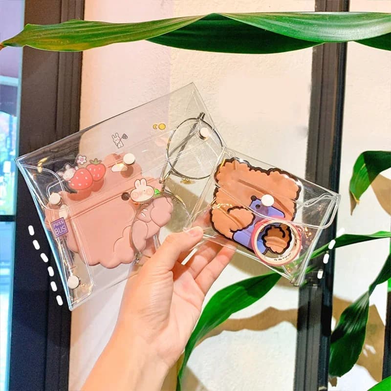 Simpatico contenitore in PVC piccolo grande pennello trasparente Mini organizzatore coreano Ins borsa cosmetica trasparente borsa per il trucco da viaggio custodia cosmetica