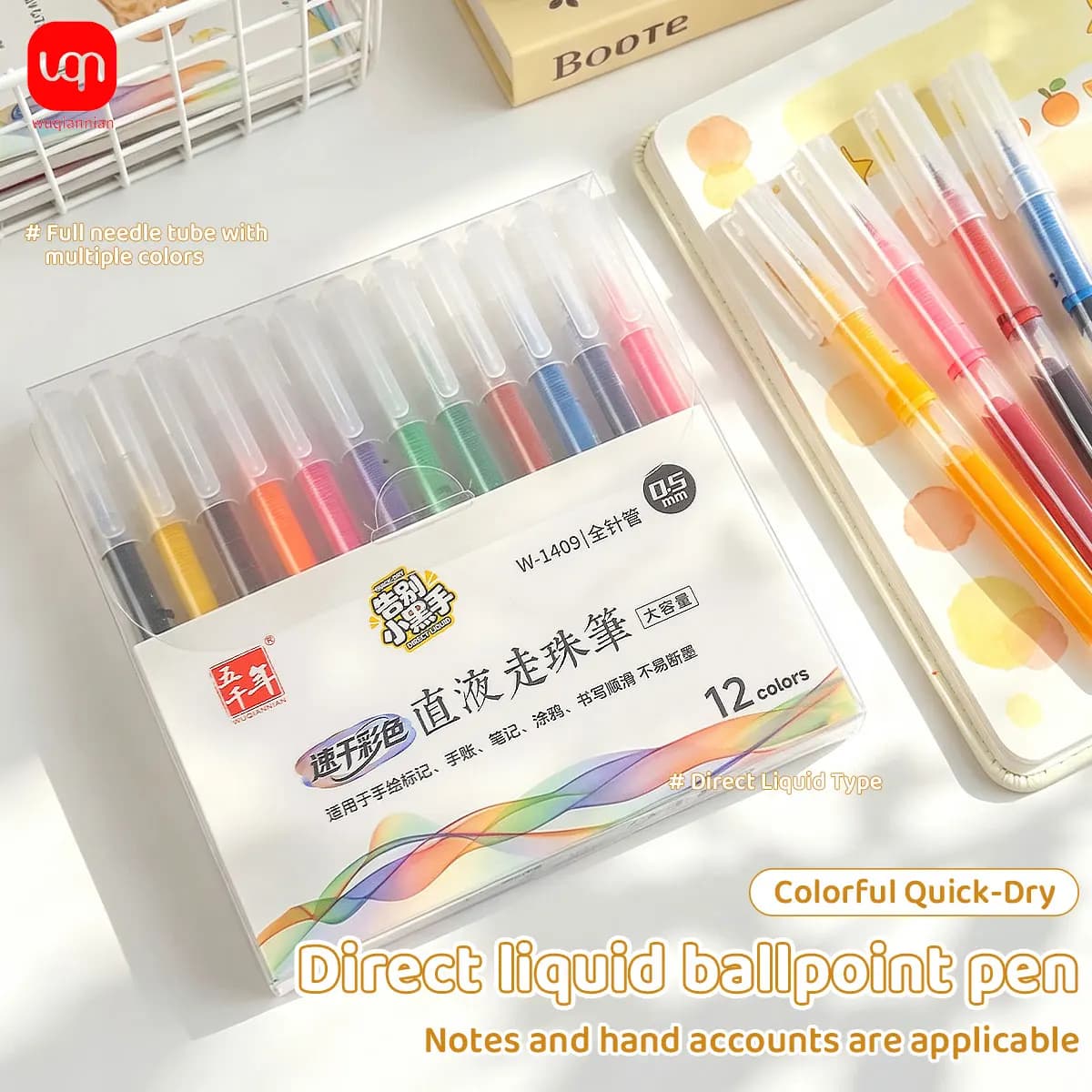 Direct Liquid Ballpoint Gel Pen Set 12 Colors 0.5mm Fine Needle Tip Quick‑Drying Smooth for Drawing School Office Stationery