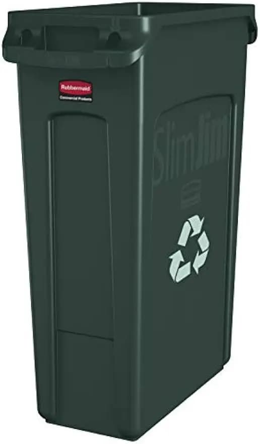 Contenitore per riciclaggio in plastica sottile da 23 galloni con canali di ventilazione per una facile rimozione delle borse, verde