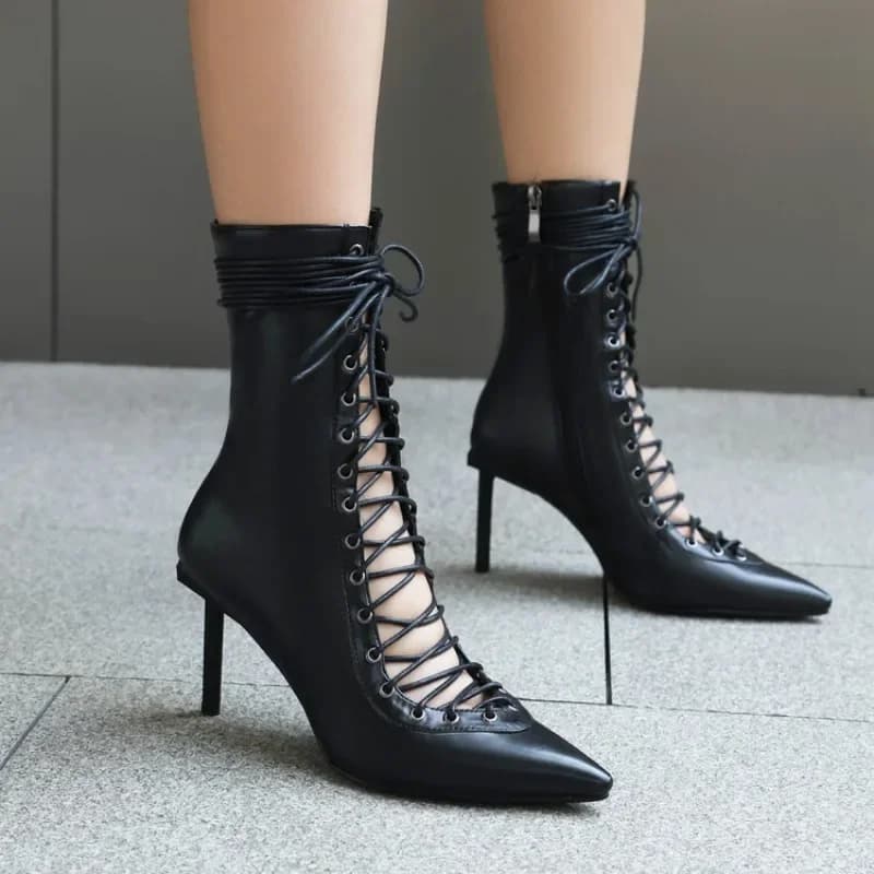 Stivaletti da Donna Sexy con Design a Croce Nero e Rosso, Punta Affusolata, Moda Autunno Inverno, Taglie 33-46