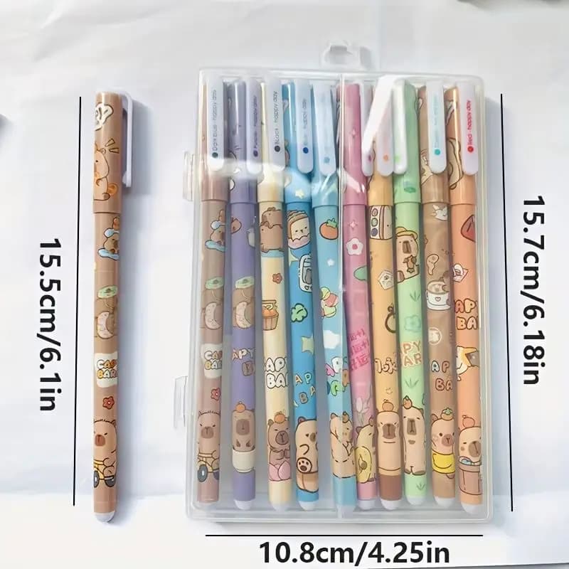 Set di 10 Penne Gel Capibala, Penne Colorate a Tema Capibara 0.5mm, Dieci Colori, Penne per Disegno e Apprendimento per Studenti