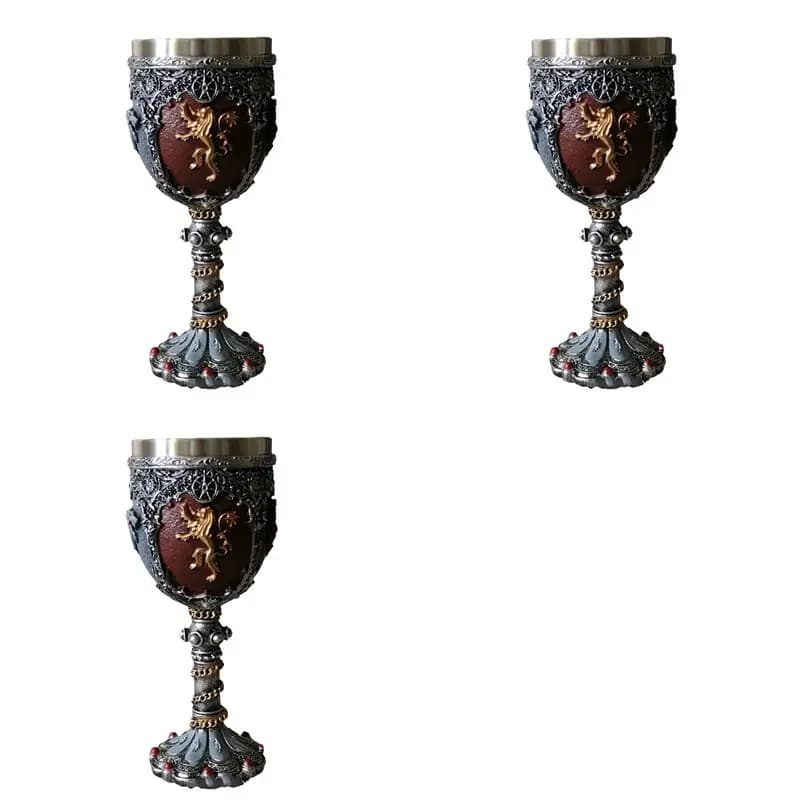 Bicchiere da Birra Premium-3X con Stemma Cavaliere Medievale in Acciaio Inossidabile e Resina, Bicchiere da Vino Rosso Vichingo, Utensili per Vino Medievale