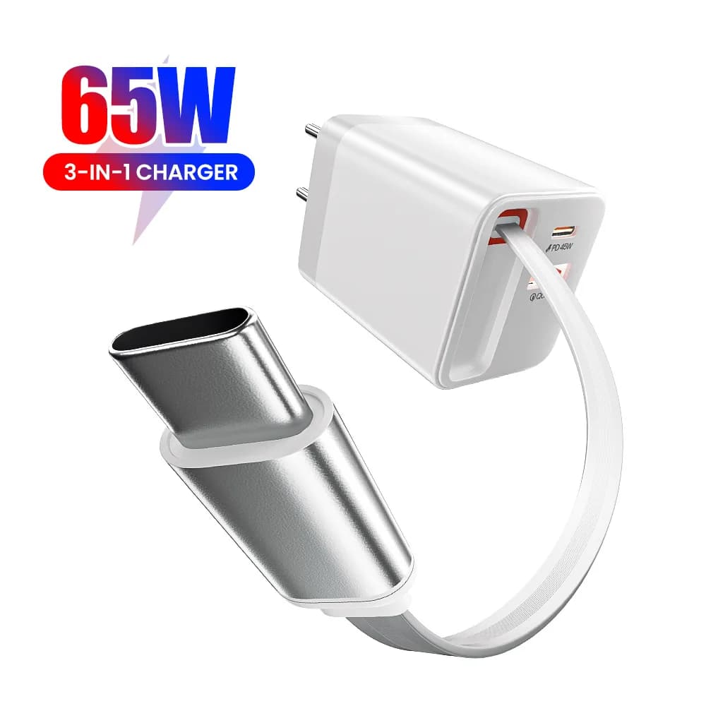 Caricatore USB tipo C Elough da 65 W con cavo USB C retrattile Adattatore per caricabatterie per telefono a ricarica rapida PD per iPhone 16 15 Laptop iPad
