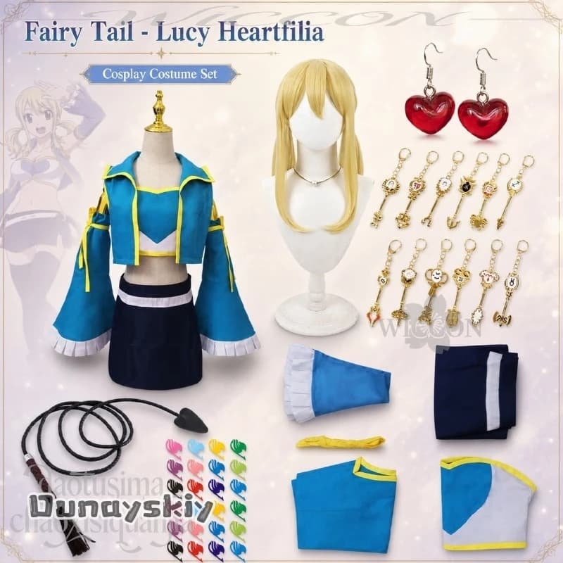 Anime FAIRYYY Season 2 Cosplay Lucy Costume Fashion Blue Long Sleeve Top Mini Dress Props Earring Keychain Tail Halloween Party