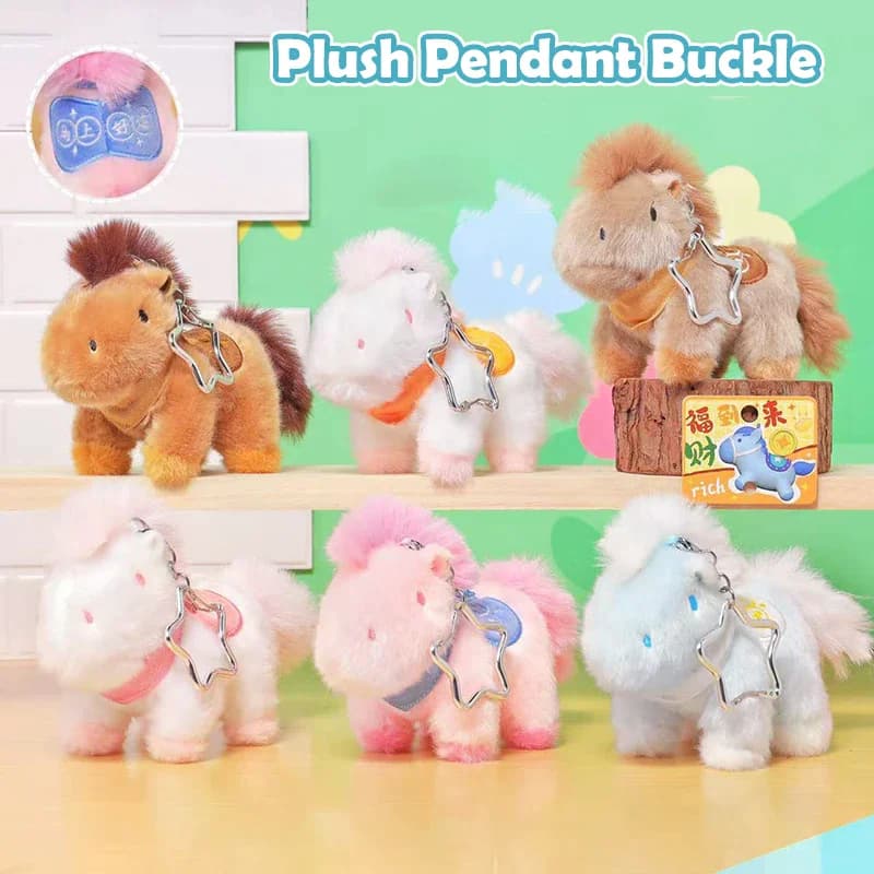Portachiavi Creativo a Forma di Cavallo Cartone Animato, Peluche Kawaii, Bambola Imbottita Simulazione Animale, Accessorio per Zaino, Regalo per Bambini