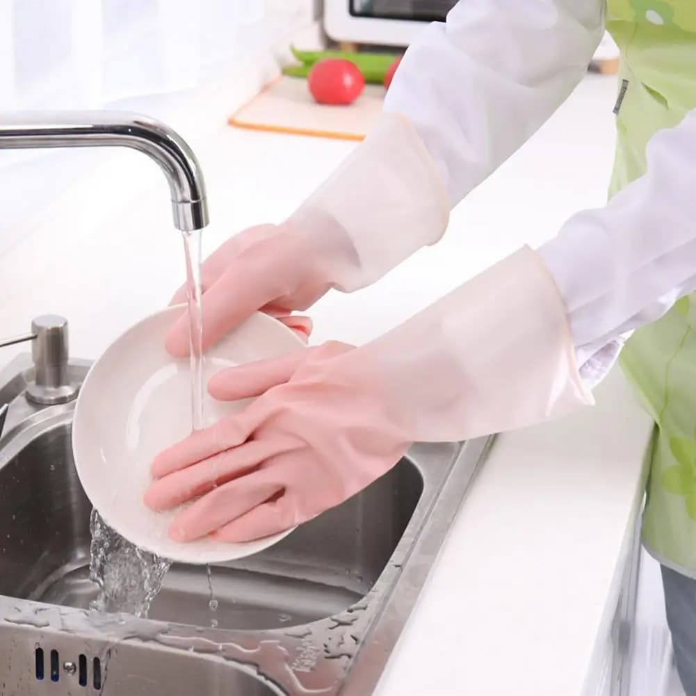 1 paio di guanti per lavare i piatti a maniche lunghe proteggono le mani in PVC impermeabile per la pulizia della cucina guanti per lavare i piatti forniture da cucina in lattice