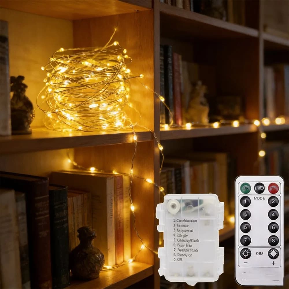 Luci a LED a batteria con filo in rame e argento, luci decorative a LED con telecomando per Natale, matrimoni e decorazioni esterne