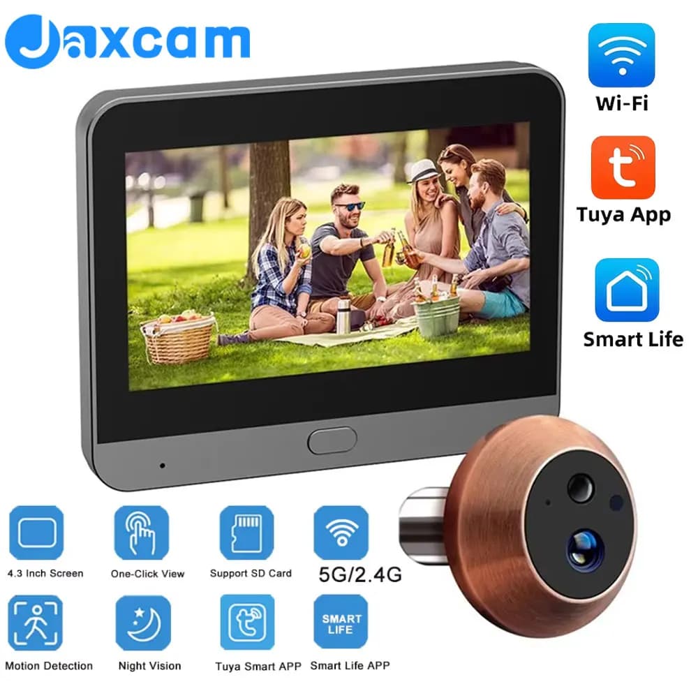 Telecamera Spioncino WiFi Tuya Smart Life Mini 5MP con Schermo da 4,3 Pollici, Batteria 5000mAh, Allarme PIR, Compatibile con Alexa per la Sicurezza Domestica
