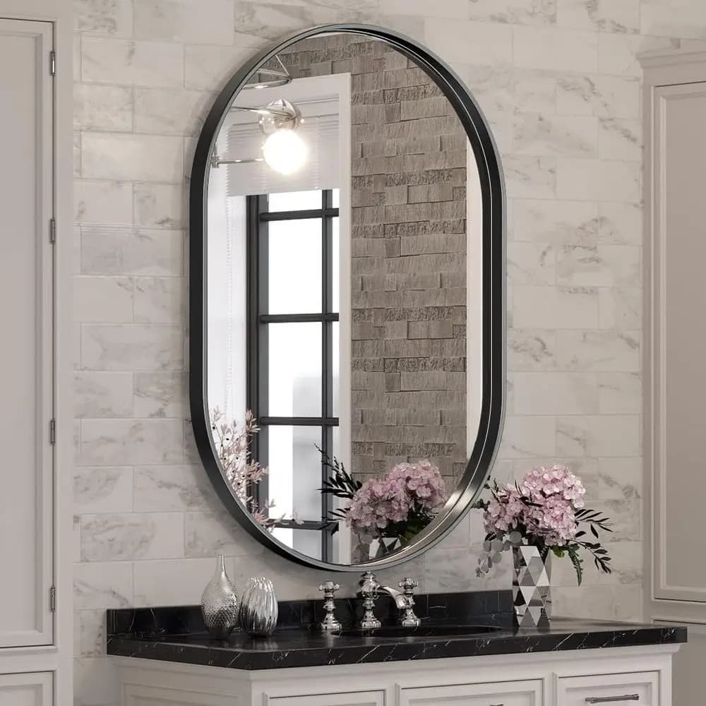 Specchio Ovale Nero da Parete 24x36 Pollici, Specchio da Bagno con Cornice in Metallo Nero, Specchio Decorativo da Parete per Camera da Letto e Soggiorno