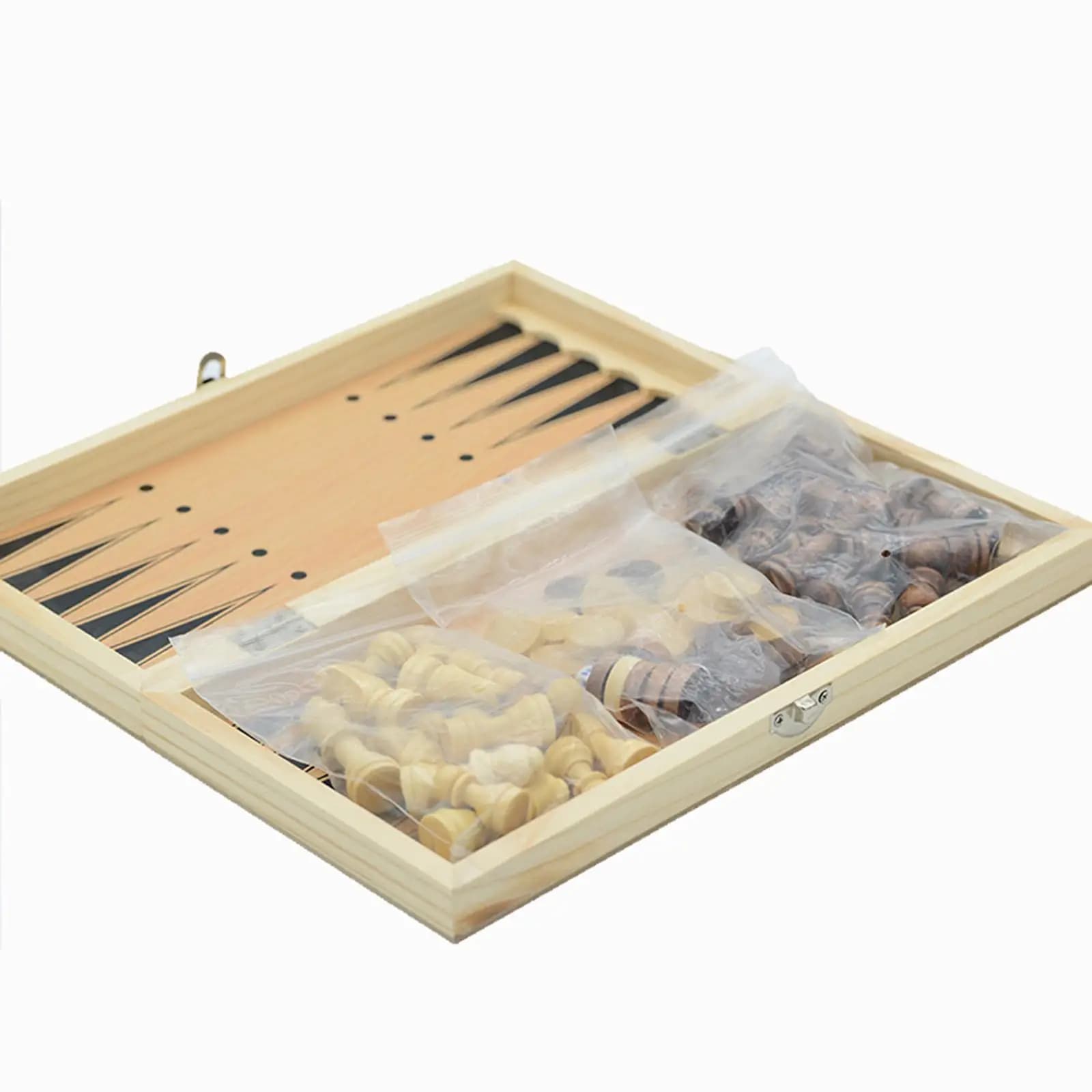 Chess Wood Folding Board Set Triple Game Chess Checkers Backgammon Portable Collection for Outdoor Play