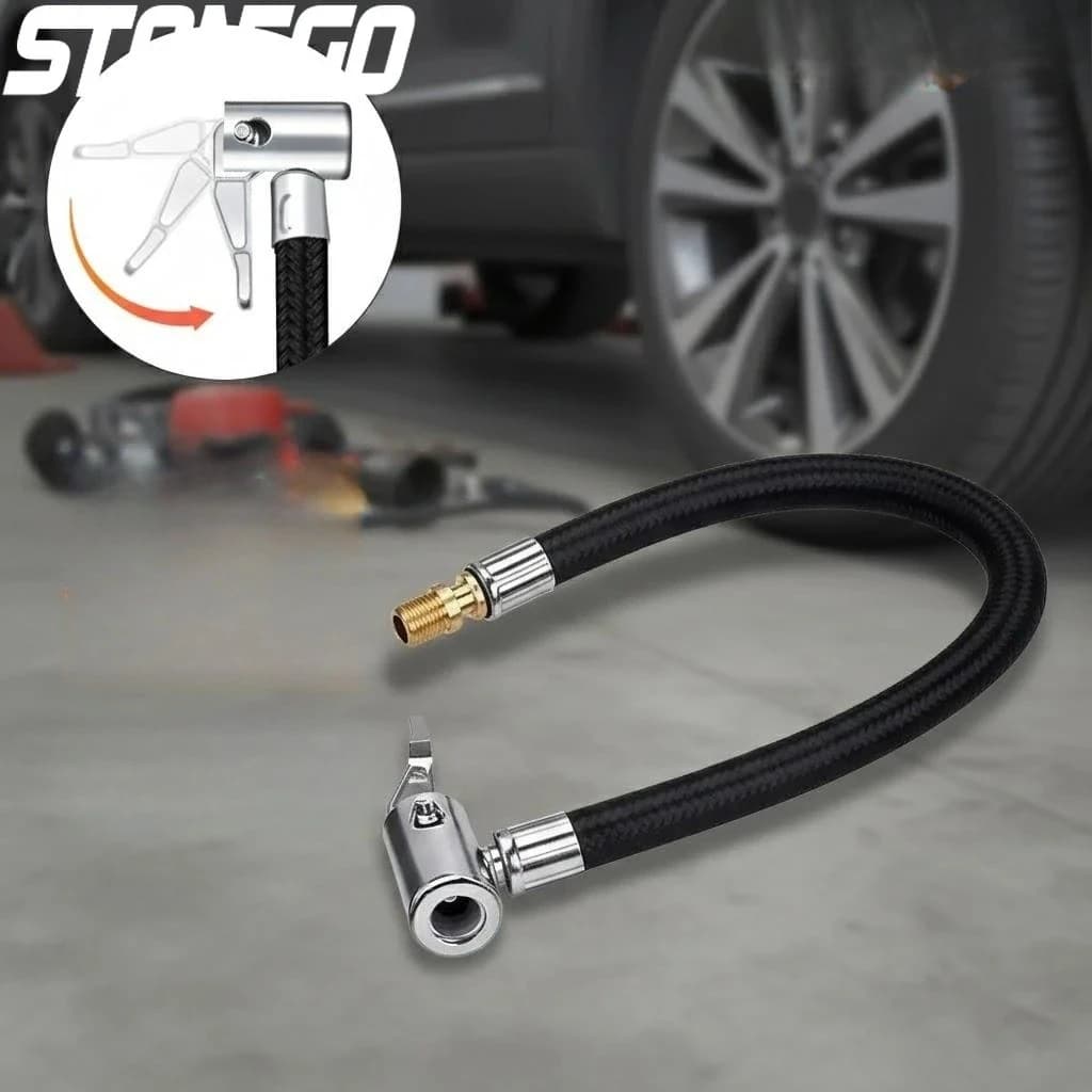 Car Tire Inflator Hose Air Pump Extension Tube Adapter Locking Tire Valve Chuck for Quick Inflation
