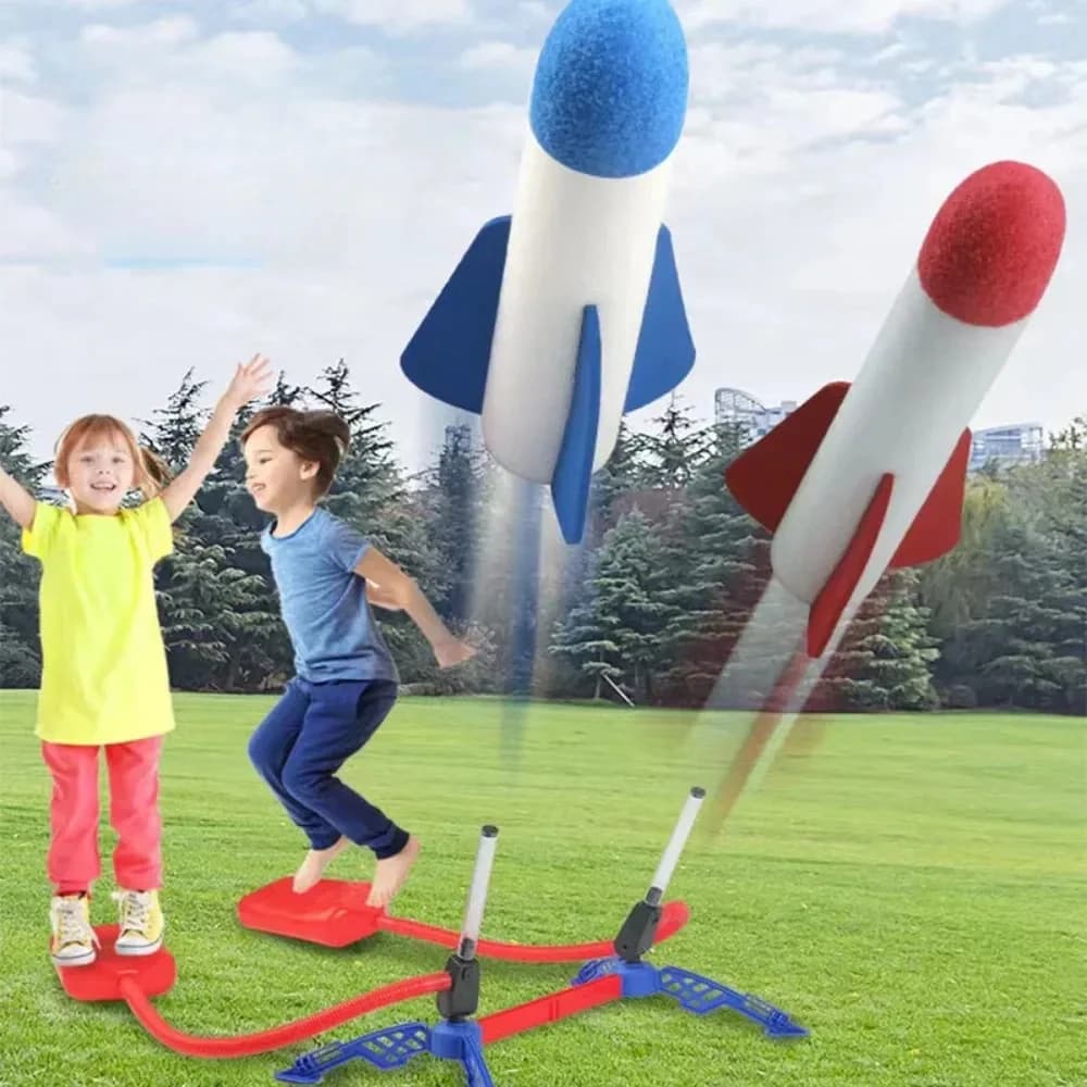 Children Outdoor Rocket Foot Pump Outdoor Air Pressing Flying Rocket Suit Jumps Air Powered Rocket Launcher Game Kids Toy Gifts