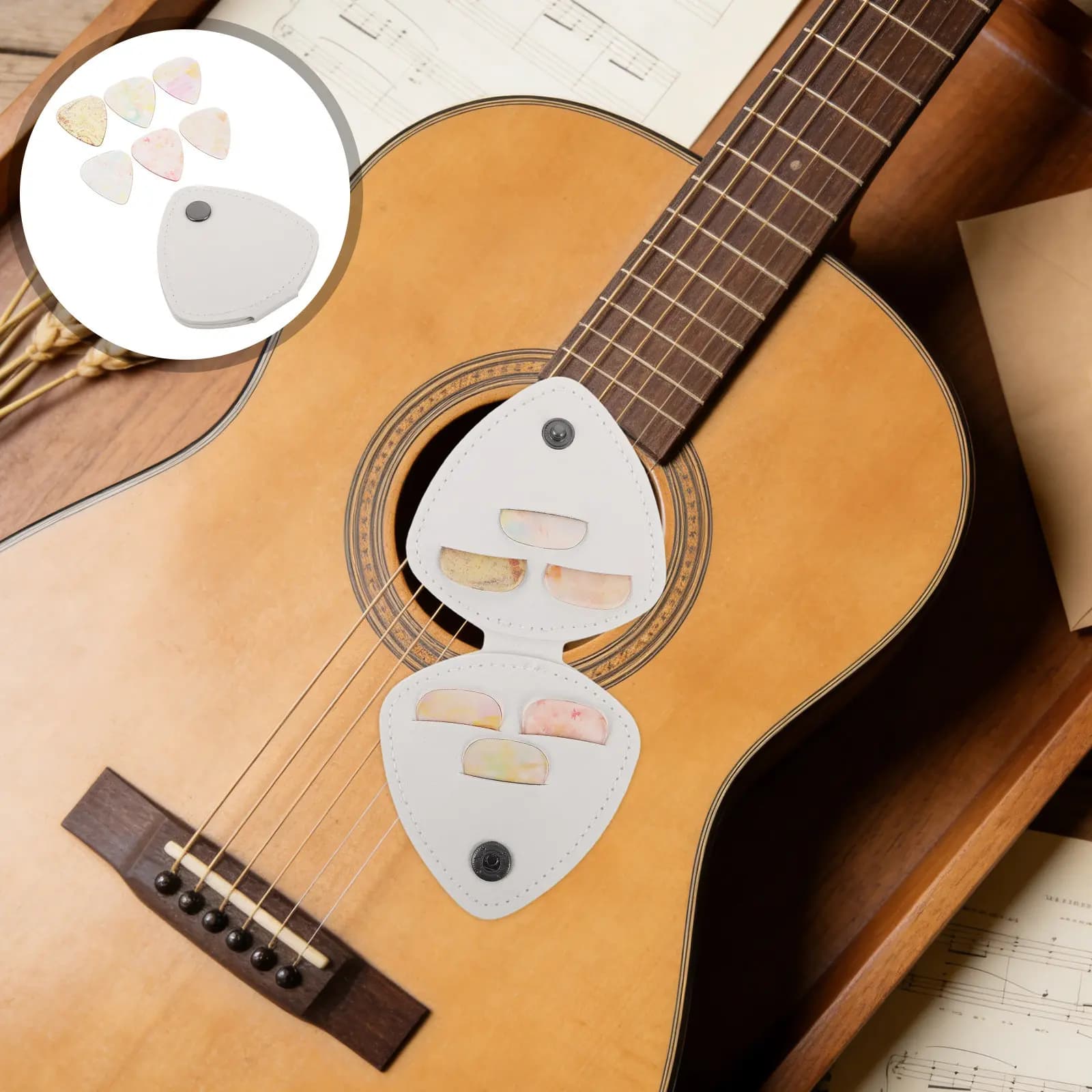 Set di Custodie per Plettri da Chitarra con Porta Plettri Trasparente e Spessori Assortiti per Chitarra Acustica ed Elettrica, Custodia Portatile