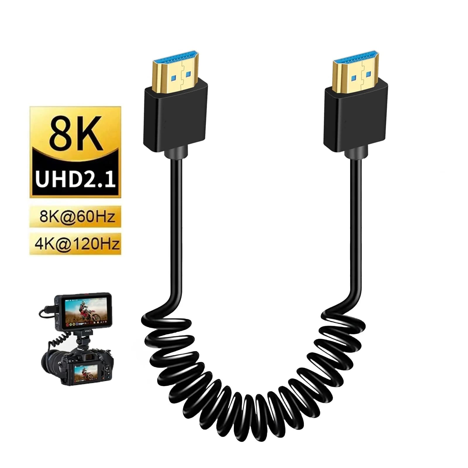 HDMI-Compatible2.1 Spring Coiled Cable Mini to Micro HDMI-compatible Adapter 48Gbps 8K@60Hz 4K@120Hz for Gopro Camera TV Monitor