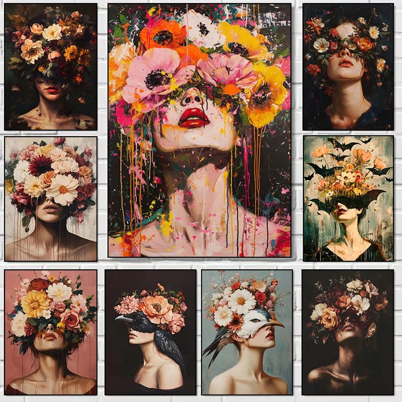 Surrealist Facial Floral Clouds Poster Print Canvas Pictures Home for Living Room Bedroom Wall Modern Decor Frameless Painting