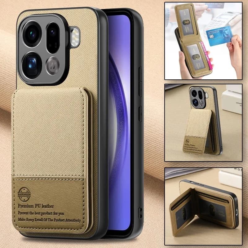 Custodia con supporto per slot per schede a portafoglio per OPPO Find X9 Pro Custodia con staffa magnetica antiurto in pelle PU per Find X 9 X9Pro