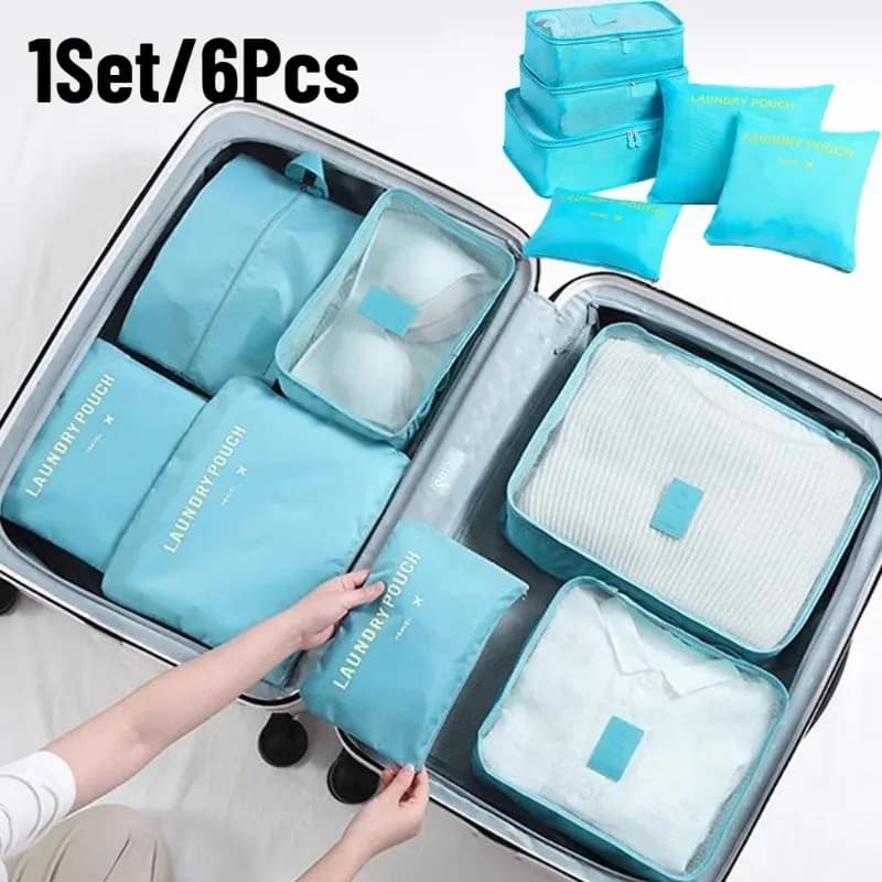 1 Set /6PCS Travel Storage Bag Set Extra Large Packing Cubes for Suitcase Clothes Organizer with Shoe Pouch Laundry Bag