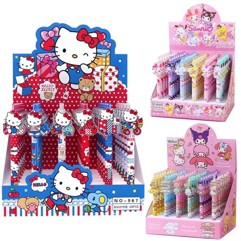 6/48 Pezzi/Lotto Penne Gel a Pressione Kawaii Sanrio Kitty, Carine Penne Neutre con Inchiostro Nero 0.5mm, Regalo Promozionale, Forniture per Ufficio e Scuola