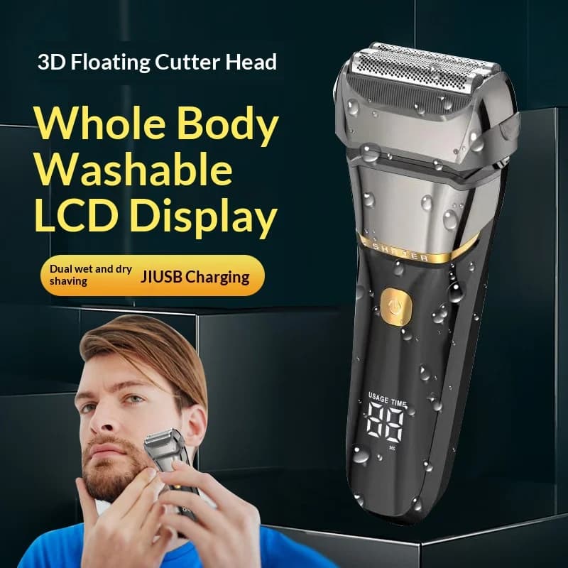 Nuovo rasoio elettrico da uomo con display LCD, rasoio per barba lavabile con acqua, ricaricabile tramite USB