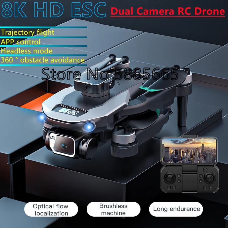 Drone RC Quadricottero WIFI FPV 8K con Doppia Fotocamera ESC, Controllo Remoto, Motore Brushless, Flusso Ottico, Controllo APP, Ritorno con Un Tasto, Evitamento Ostacoli