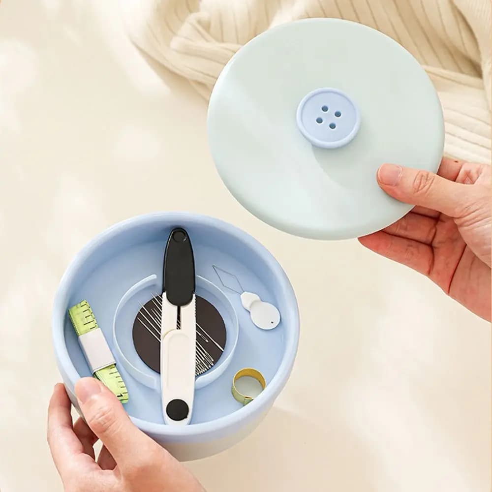 Set da Cucito Portatile Fai-da-Te, Kit di Strumenti per Cucito a Mano con Aghi Magnetici, Nastro di Misurazione a Doppio Strato, Scatola per Aghi e Fili