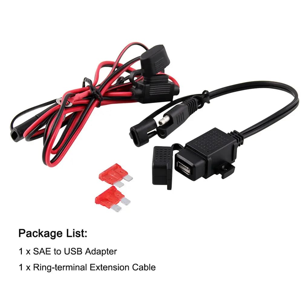 Motorcycle USB Charger Dual Port Sae to USB Adapter 12-24V Dc Universal for Bike Heat Corrosion Resistant ABS Copper