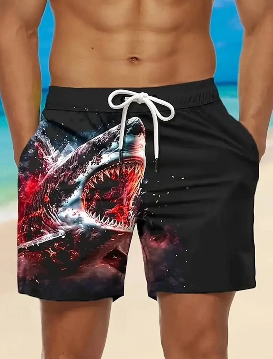 Abbigliamento da uomo Costume da bagno hawaiano Pantaloncini da spiaggia con stampa 3D Shark Pantaloncini sportivi per il tempo libero all'aperto ad asciugatura rapida Costumi da bagno Pantaloncini alla moda