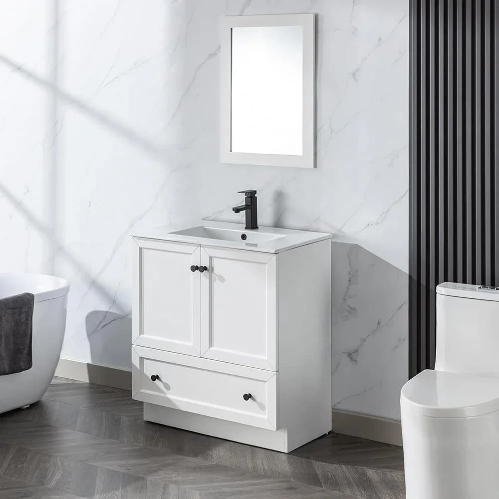 -30" Mobile da bagno Mobile verniciato Lavello singolo Specchio da bagno Vanity Doppie porte Vanity per bagno