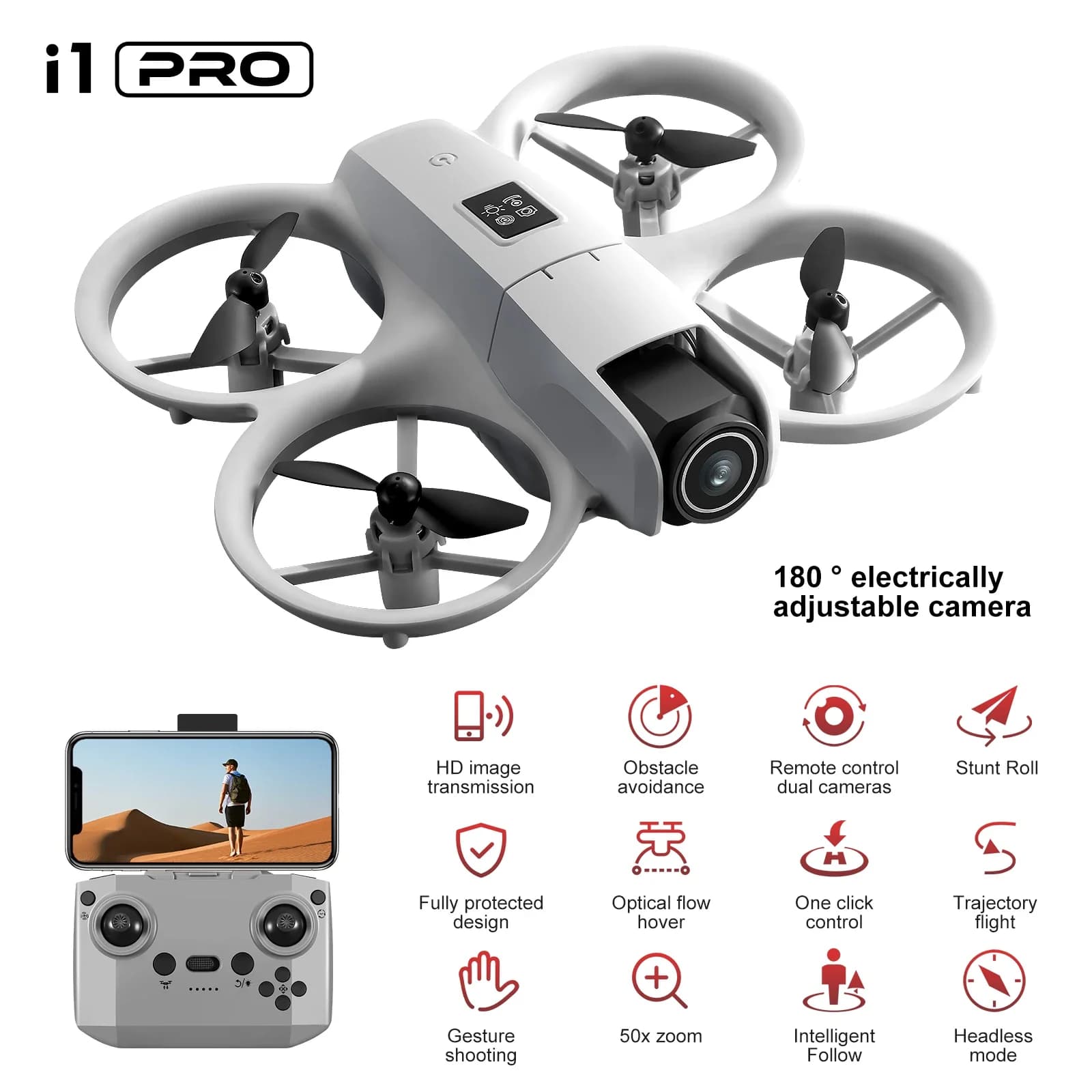 Nuovo i1 PRO Drone 4K HD Doppia Fotocamera Evitamento Ostacoli Flusso Ottico Fotografia Aerea Quadcopter Con Luce Fredda Dron Giocattolo Regalo