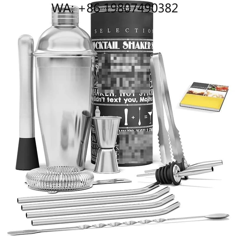 Basic Bar Mixing Supply Kit, 13Pcs Stainless Steel Boston Cocktail Shaker Double Jigger Hawthorne Strainer Twist Spoon