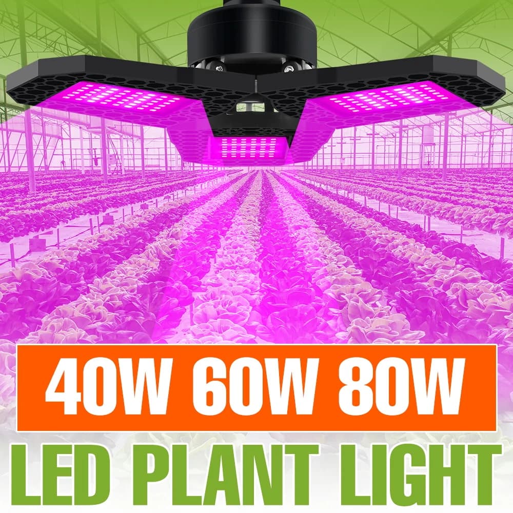80W Deformable LED Grow Light Bulb E27 Full Spectrum Plant Fill Lamp Greenhouse Tent Fruit Flower Seedings Cultivation Lighting