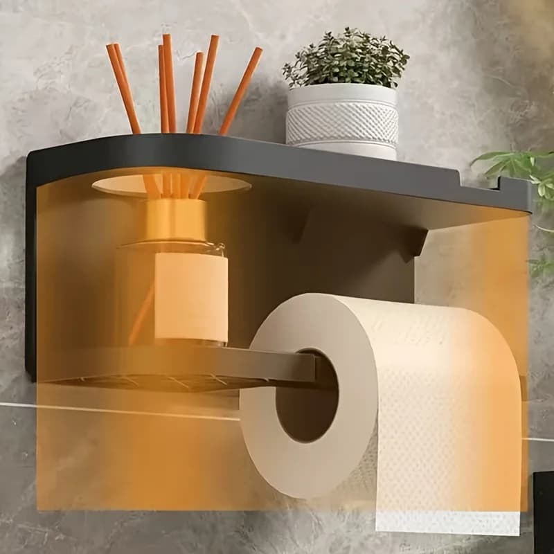 Porta TP a parete con ripiano e cassetto: organizer da bagno salvaspazio, design moderno per casa/hotel.