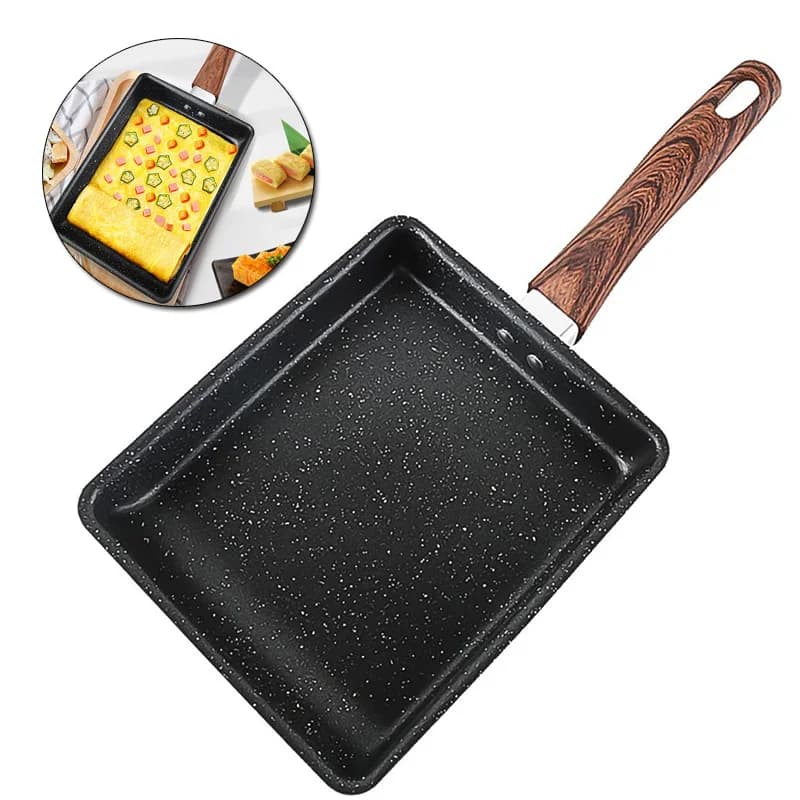 Japanese size expanded Tamagoyaki, non-stick rectangular flat pan, frying pan with square egg roll with wooden handle