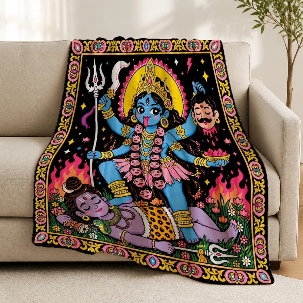 Divine Lord Shiva Goddess Hindu Tapestry Throw Blanket for Spiritual Home Decor Meditation Yoga Indian Art Cushion Couch Cover