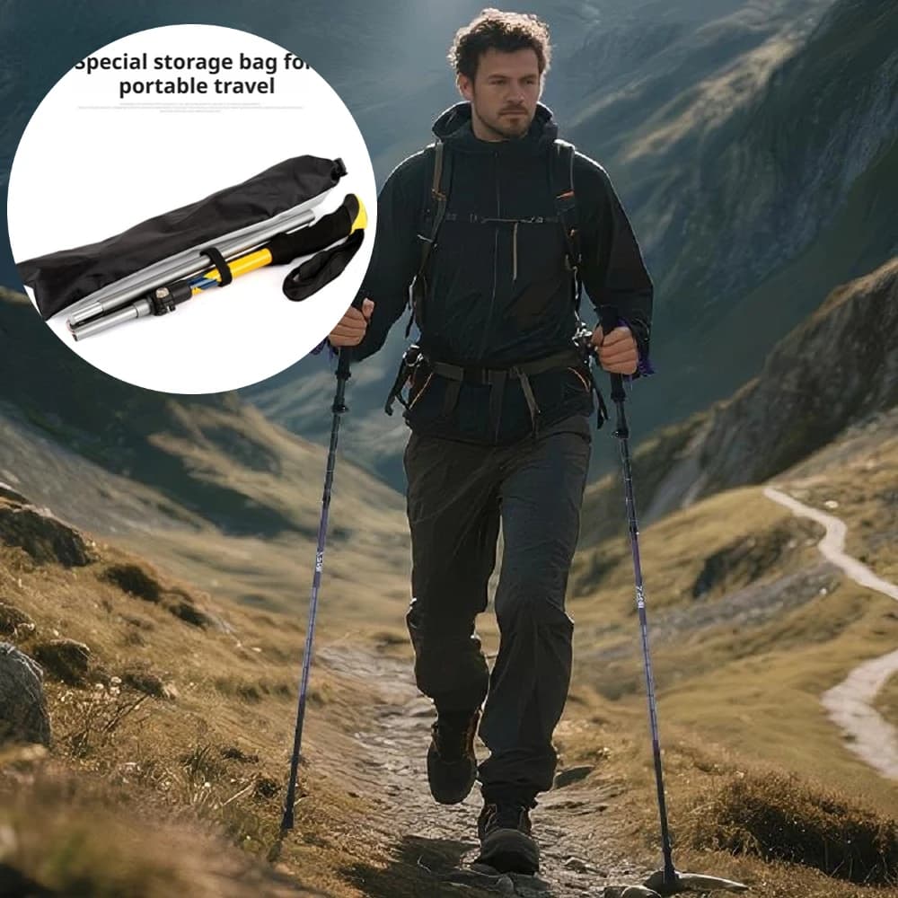 Trekking poles Naturehike Ultralight Foldable Walking Stick 1 Piece Camping Walking Stick with Portable Aluminum Walking Telescopic Stick