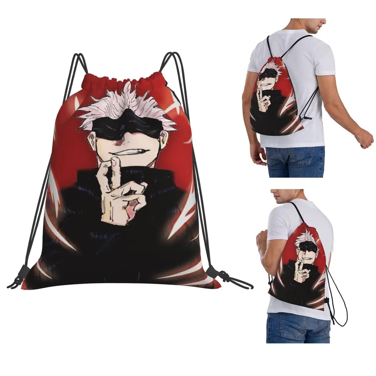 Zaini Satoru Gojo Anime Jujutsu Kaisen, borse portatili con coulisse, borse sportive, borse per libri per uomo, donna, studenti