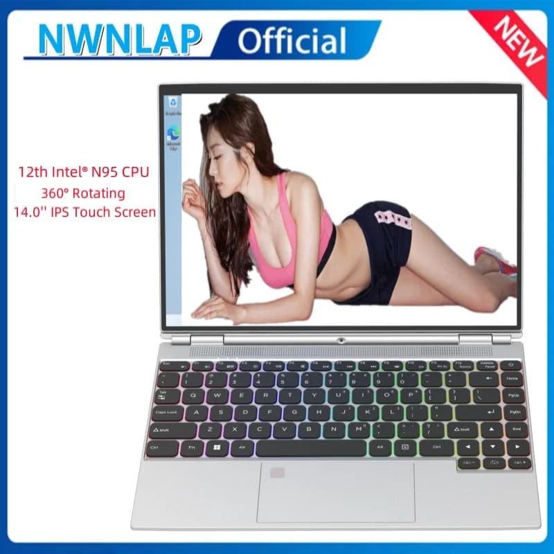360 ° Girevole 14.0 ''IPS 16G 1TB Laptop Windows 11 Touch Screen N95 Notebook 4 in 1 Tablet Business Office Slim ID impronte digitali