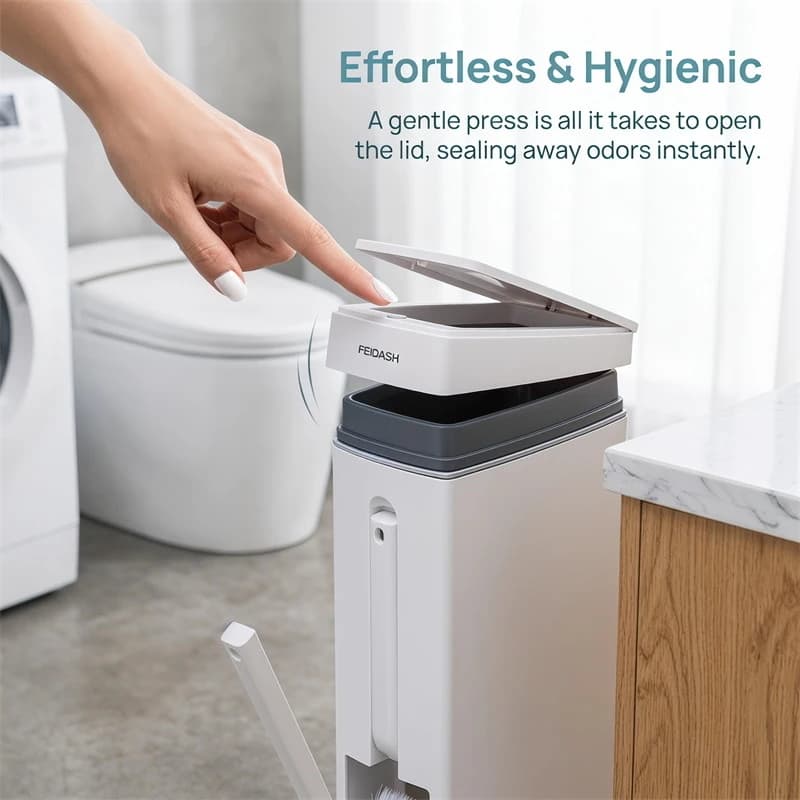 Integrated Toilet Brush Combo Narrow Small Garbage Can With Lid Multifunctional Space Saving Bathroom Trash Can Household Toilet