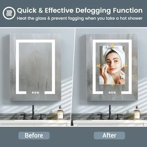 20x26 Inch Aluminum Bathroom Medicine Cabinet With LED Mirror, Anti-Fog Heating, 3-Color Dimmable Light, Dual Outlets & USB,
