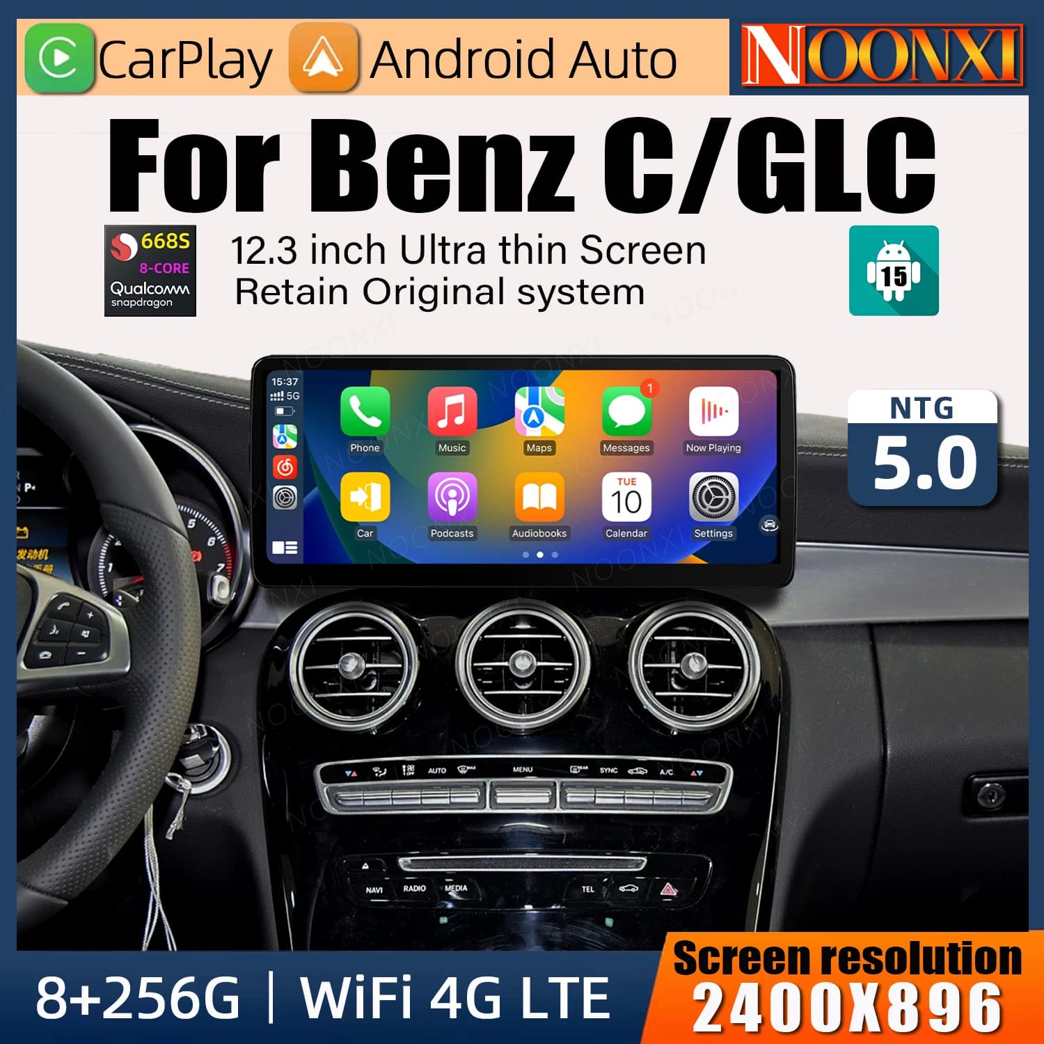 Autoradio Android15 per Mercedes-Benz Classe C W205 Lettore multimediale GLC Classe V W447 A W176 CLA Carplay Android Auto Automotive