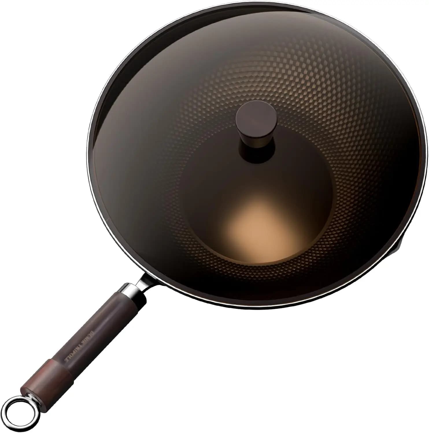 Padella Wok in Acciaio al Carbonio da 11,8 Pollici, Antiaderente con Fondo Piatto e Coperchio in Vetro, Pretrattata, per Tutti i Tipi di Fornelli