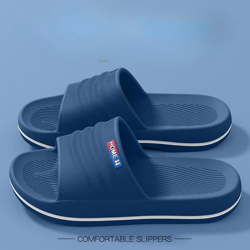 2026 New Men's Comfortable House Slippers Summer Non-slip Bathroom Wear Casual Home Shoes Dark Blue Coffee Color Options