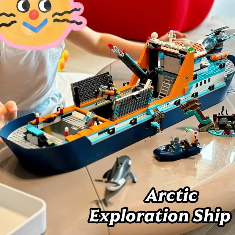 Nave di ricerca polare galleggiante, nave dell'avventura, giocattolo modello di blocco, ragazzo, regalo di compleanno per bambini