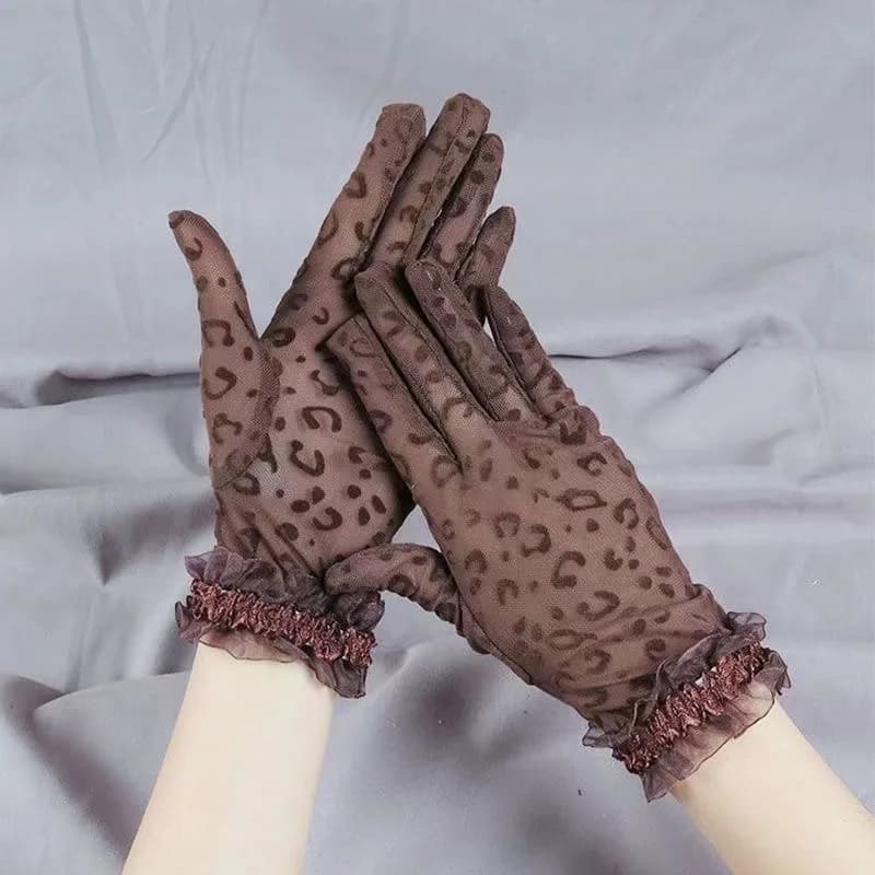 Guanti da donna per la protezione solare primaverili ed estivi, guanti in rete traspirante con stampa leopardata, guanti per la guida con protezione solare per le dita