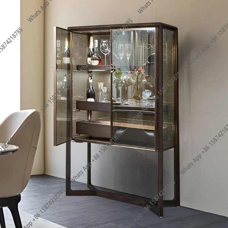Mobiletto portabottiglie in legno massello di lusso italiano, vetrina da parete per villa, mobile decorativo moderno con vetro, mobiletto contenitore.