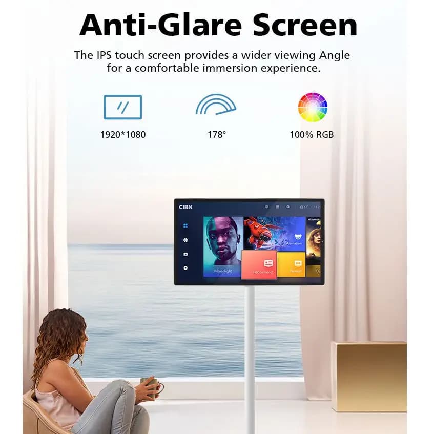 Portatile per Smart TV Bluetooth con monitor touch screen Altoparlanti audio mobili Android wireless Retroilluminazione a LED bianca TV in piedi